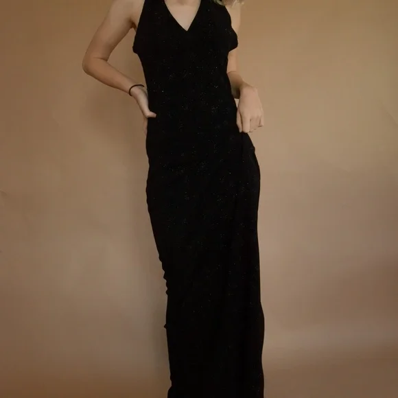 90s Starburst Glitter Halter Evening Gown - Picture 6 of 16
